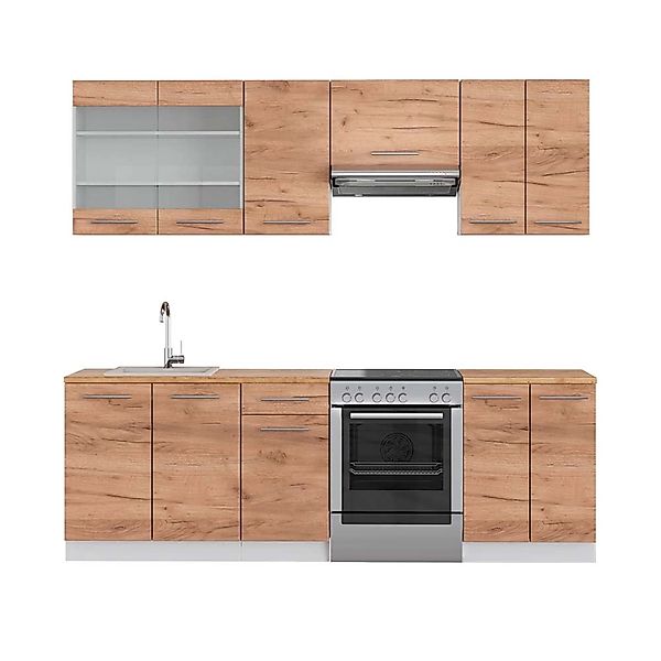 Vicco Fame-Line Küchenzeile Goldkraft Eiche/Weiß 240 cm AP Eiche ohne E-Ger günstig online kaufen