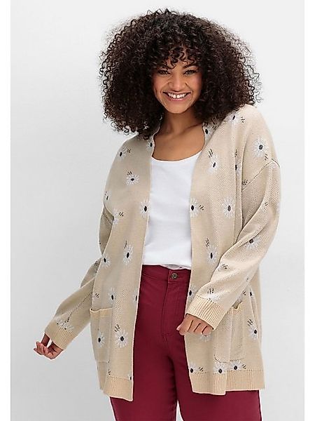 Sheego Strickjacke Große Größen mit Blüten-Jacquardmuster günstig online kaufen