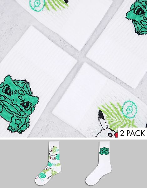 ASOS DESIGN – 2er-Pack Pokemon-Socken mit grünem Blattmotiv-Mehrfarbig günstig online kaufen
