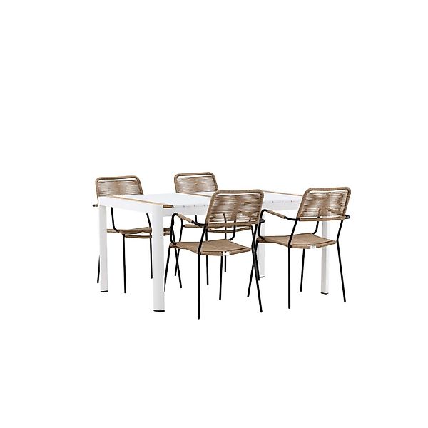 ebuy24 Togo Gartenset Tisch 90x150cm Weiß 4 Stühle Lindos Braun günstig online kaufen