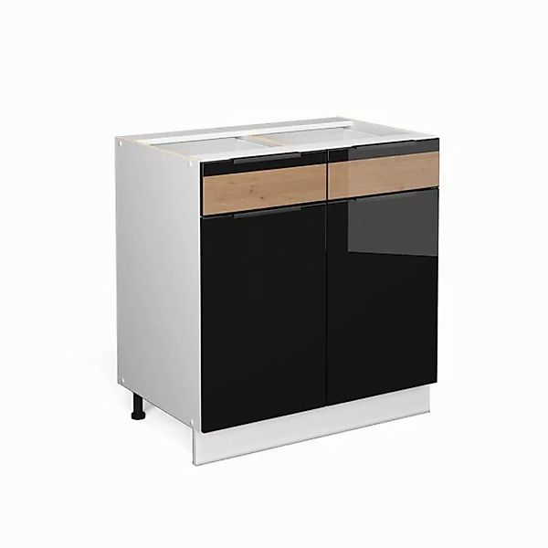 Vicco Unterschrank Fame-Line, Schwarz Eiche hochglanz/Weiß, 80 cm, AP Marmo günstig online kaufen