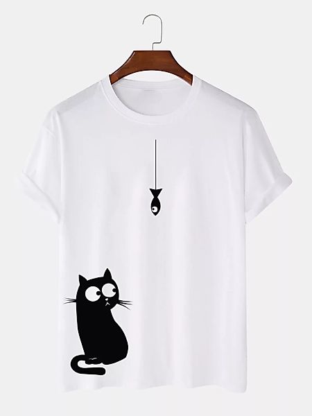 Herren 100% Baumwolle Cartoon Katze Bedruckte lässige Kurzarm-T-Shirts günstig online kaufen
