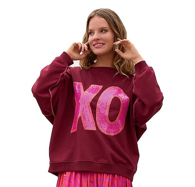 Miss Goodlife Sweatshirt MG12943 "XO Paillette" Oversize-Sweater – Bordeaux günstig online kaufen