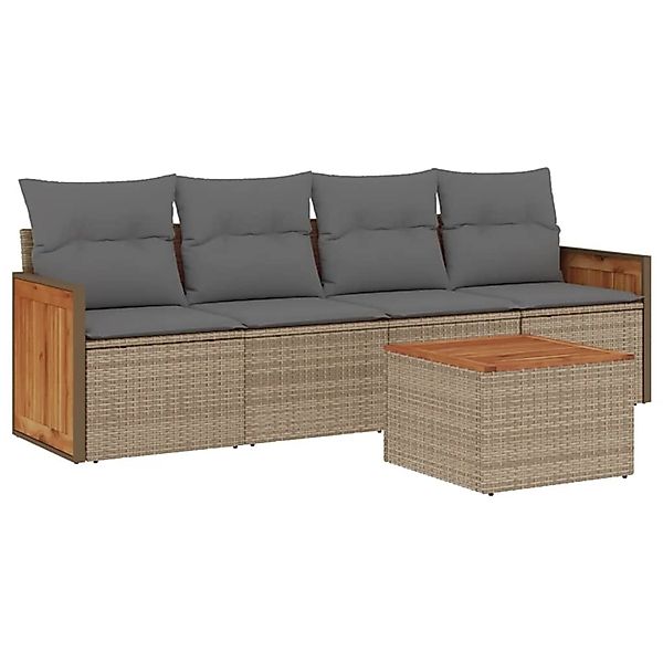 vidaXL 5-Tlg Garten-Sofagarnitur mit Kissen Beige Poly Rattan 3259861 günstig online kaufen