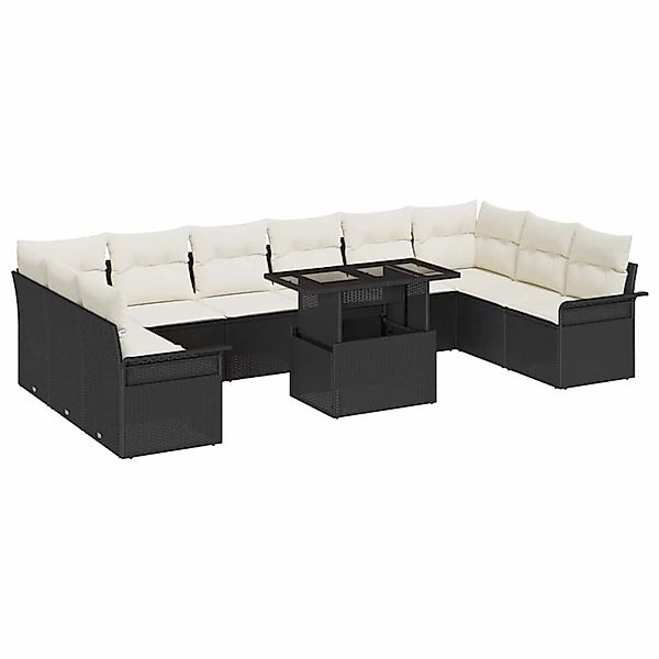 vidaXL Garten-Sofa-Set mit Kissen 11-Tlg Schwarz Poly Rattan 3348353 günstig online kaufen