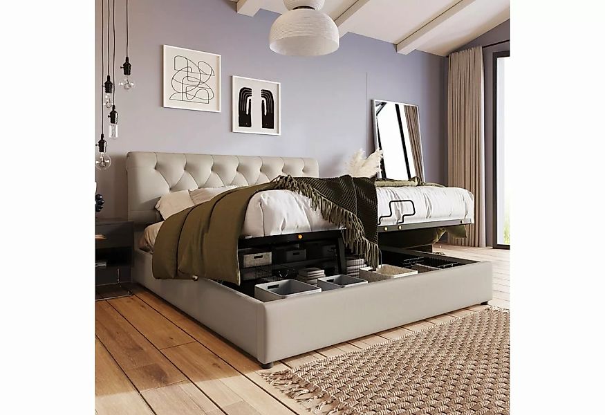 Sweiko Polsterbett, Doppelbett mit Höhenverstellbares Kopfteil, Leinen, 140 günstig online kaufen