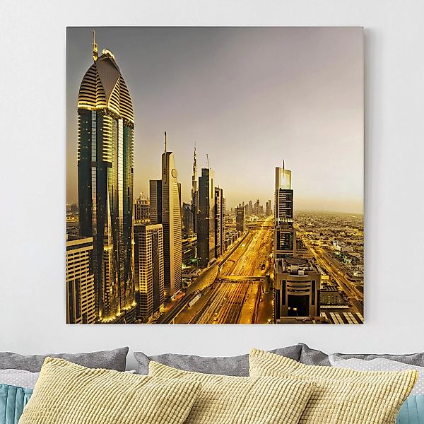 Leinwandbild - Quadrat Goldenes Dubai günstig online kaufen