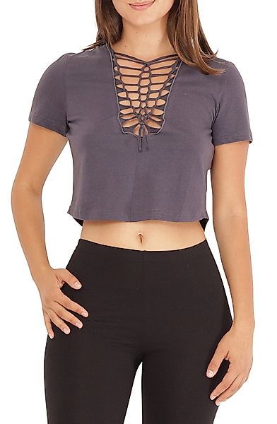PUREWONDER Crop-Top Kurzarm Shirt mit V-Ausschnitt günstig online kaufen