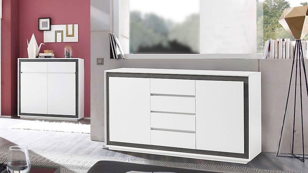 MCA furniture Sideboard Kommode Sideboard Durban weiß Lack matt Betonoptik günstig online kaufen