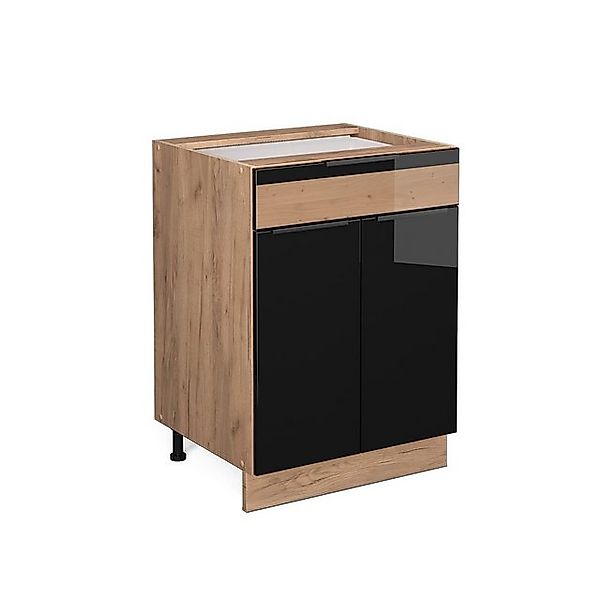 Vicco Küchenunterschrank Fame-Line Schwarz-Eiche Hochglanz/Goldkraft Eiche günstig online kaufen