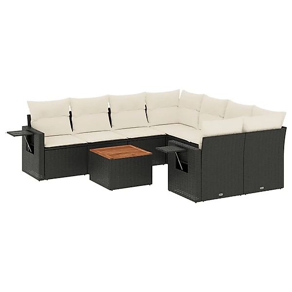 vidaXL 9-Tlg Garten-Sofagarnitur mit Kissen Schwarz Poly Rattan 3224488 günstig online kaufen