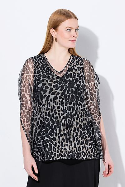 Ulla Popken Spitzenbluse Mesh-Bluse Cape-Stil V-Ausschnitt günstig online kaufen