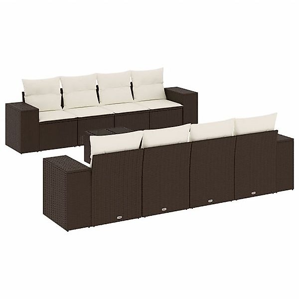 vidaXL Sofaelement 9-tlg. Garten-Sofagarnitur mit Kissen Braun Poly Rattan günstig online kaufen