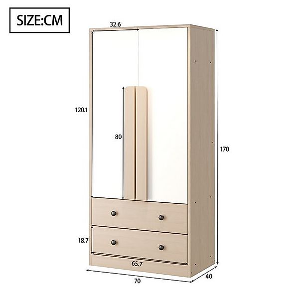 Flieks Kleiderschrank Doppeltür-Design Kleiderschrank 70x40x170cm mit 2 Sch günstig online kaufen