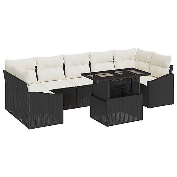 vidaXL Loungesofa 8-teiliges Garten-Sofa-Set mit Kissen Schwarz Poly Rattan günstig online kaufen
