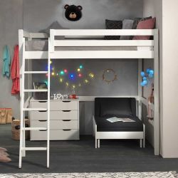 Kinderzimmermöbel Set aus Kiefer Massivholz Weiß Kommode und Sessel (dreite günstig online kaufen