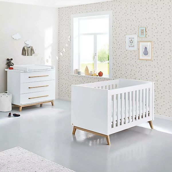Babyzimmer Set mit Babybett und Wickelkommode RIJEKA-134 in weiß edelmatt günstig online kaufen
