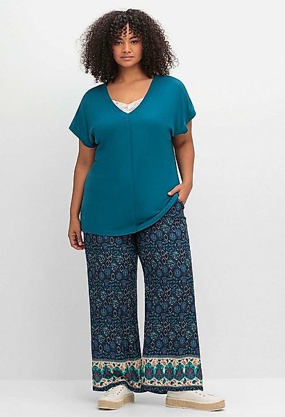 Sheego T-Shirt T-Shirt Kurzarm mit V-Ausschnitt und Zierpaspel vorn günstig online kaufen