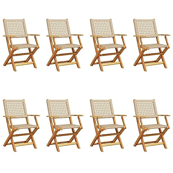vidaXL Gartenstühle 8 Stk Klappbar Beige Poly Rattan & Massivholz 3214564 günstig online kaufen