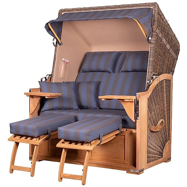 bene,iving Strandkorb Komplettset Schaalsee Teak PE grau Modell 582 günstig online kaufen
