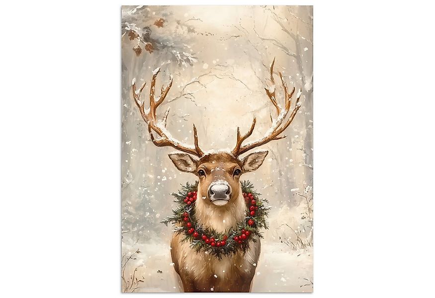 MuchoWow Poster Weihnachten - Rentier - Winter - Kranz, (1 St), Poster ohne günstig online kaufen