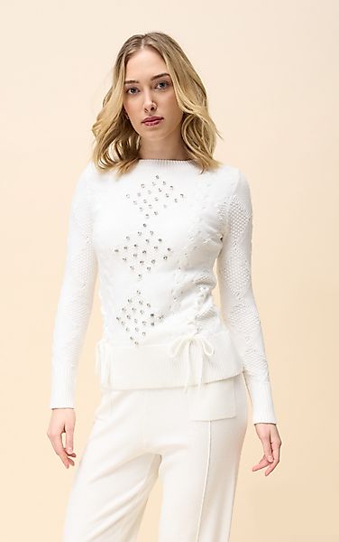 Passioni Strickpullover mit Kristallverzierung und Schnüren günstig online kaufen