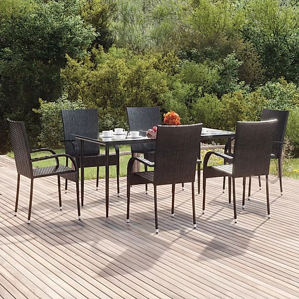 Vidaxl 7-tlg. Garten-essgruppe Schwarz Poly Rattan günstig online kaufen