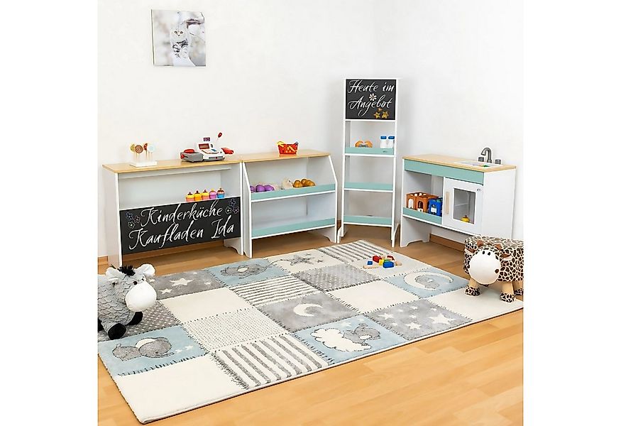 Coemo Spielküche IDA Holz, Türkis Holz Kinderküche 4 Elemente freier Aufbau günstig online kaufen