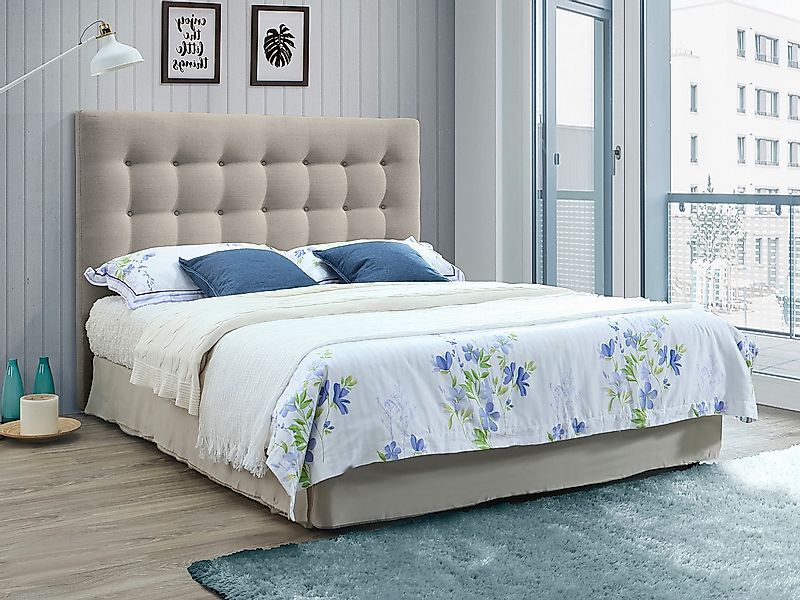 Polster-Bettkopfteil - 160 cm - Stoff - Beige - FRANCESCO günstig online kaufen