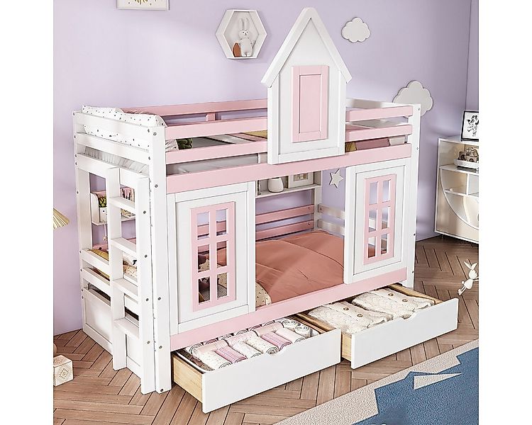 XDeer Kinderbett Etagenbett mit Dach Fenster Fallschutzgitter stabiles Gelä günstig online kaufen