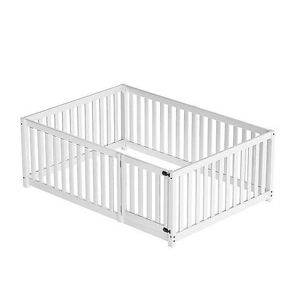 Gotagee Holzbett Kinderbett 140 x 200cm Bettrahmen mit Zaun und Tür Bodenbe günstig online kaufen