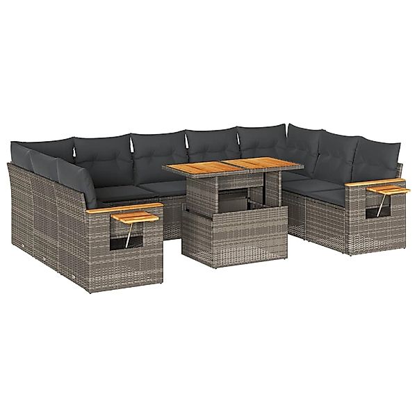 vidaXL 10-Tlg Garten-Sofagarnitur mit Kissen Grau Poly Rattan Akazie 332764 günstig online kaufen