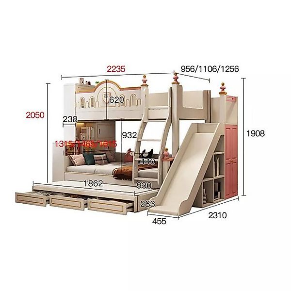 JVmoebel Etagenbett Modern Etagenbett Kinderzimmer Betten Rosa Rutsche Sofo günstig online kaufen