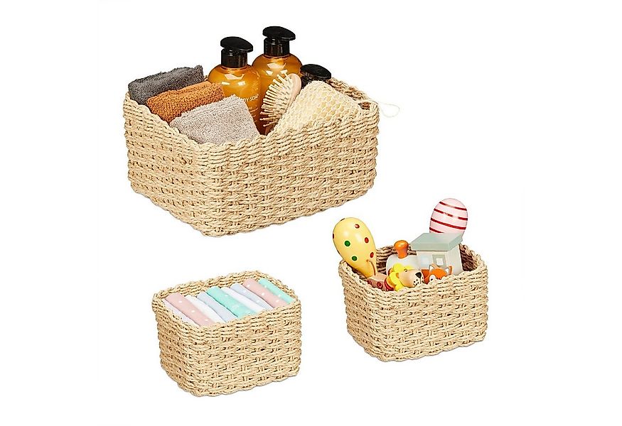 relaxdays Aufbewahrungskorb Geflochtener Aufbewahrungskorb 3er Set günstig online kaufen