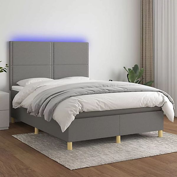 Vidaxl Boxspringbett Mit Matratze & Led Dunkelgrau 140x200 Cm Stoff günstig online kaufen