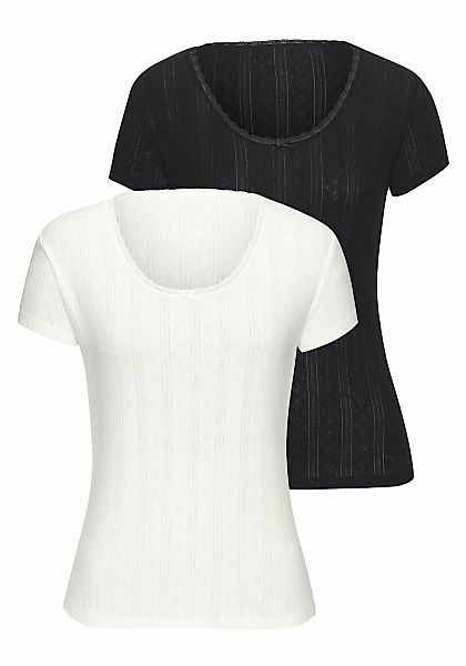 Vivance T-Shirt 2er-Pack, aus weichem Pointelle-Strick mit Spitze günstig online kaufen