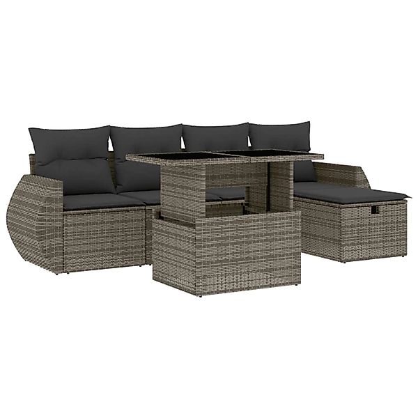 vidaXL 6-Tlg Garten-Sofagarnitur mit Kissen Grau Poly Rattan 3275130 günstig online kaufen