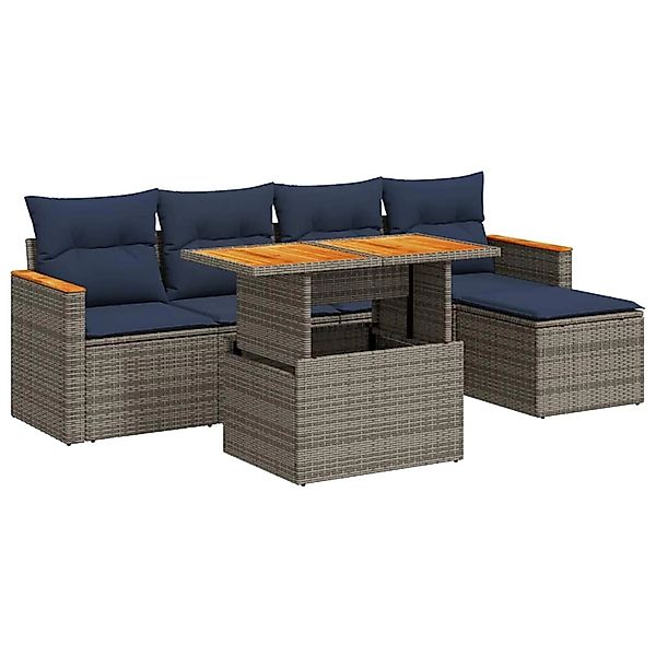 vidaXL 6-Tlg Garten-Sofagarnitur mit Kissen Grau Poly Rattan 3327477 günstig online kaufen