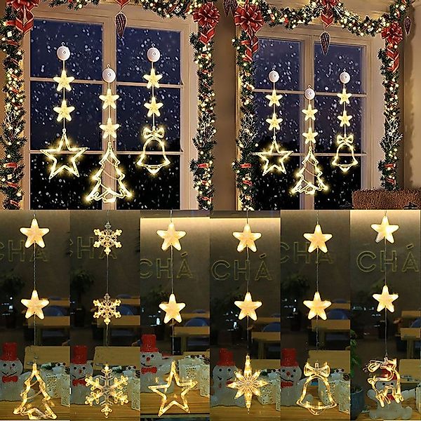 PRIISF LED-Lichtervorhang Sterne LED-Lichterkette Fenster Beleuchtung günstig online kaufen
