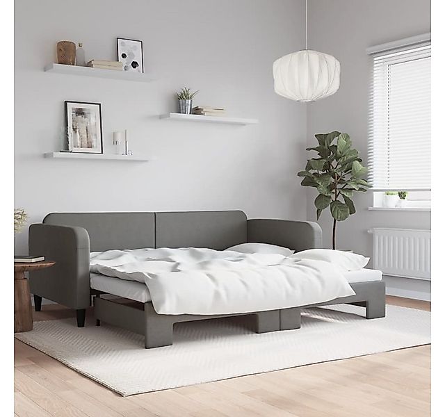 vidaXL Gästebett Tagesbett Ausziehbar Dunkelgrau 90x200 cm Stoff Gästebett günstig online kaufen