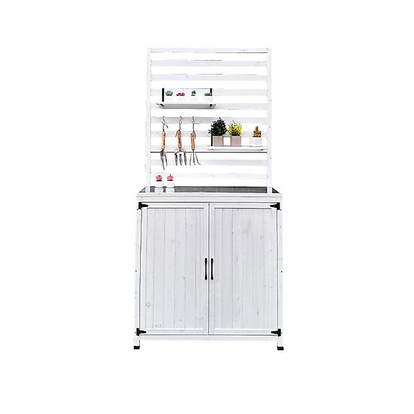 Leco Garten-Geräteschrank Gartenregal THEA, Tannenholz weiß lasiert - Garte günstig online kaufen