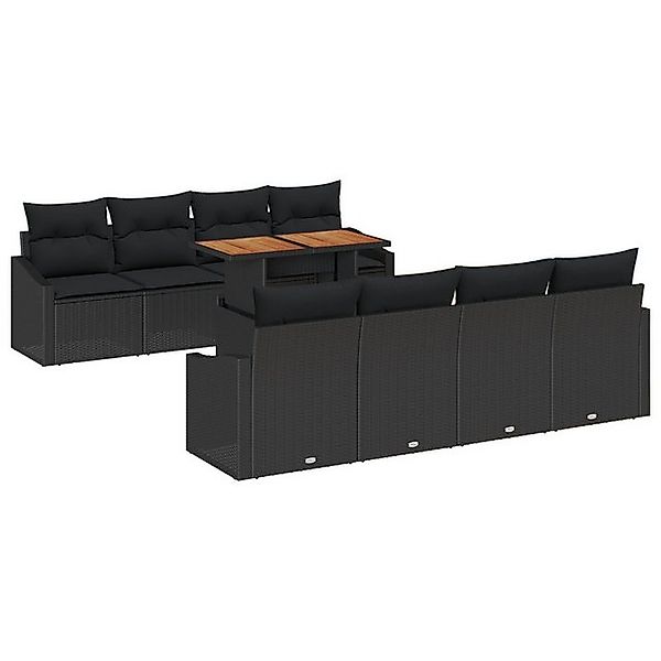 vidaXL Loungesofa 9-tlg. Garten-Essgruppe mit Kissen Schwarz Poly Rattan, 7 günstig online kaufen