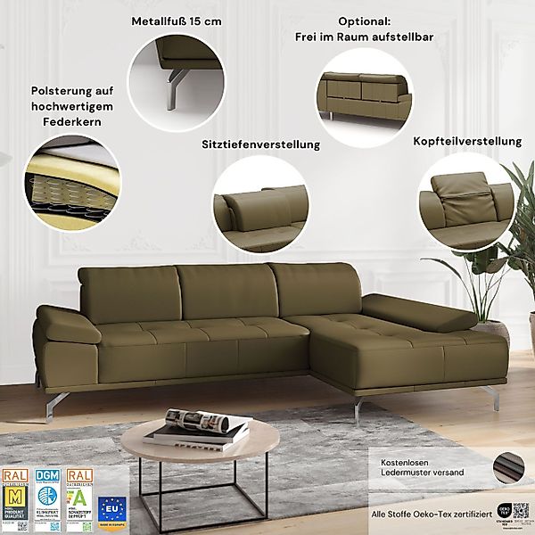 Places of Style Ecksofa Caluna, Inkl.Sitztiefenverstellung, günstig online kaufen