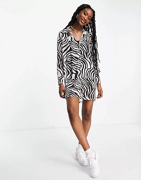 ASOS DESIGN – Hemdkleid aus Netzstoff mit Zebramuster-Mehrfarbig günstig online kaufen