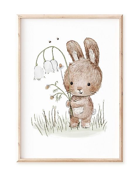 Pipapier Poster Kinderposter "Hase mit Blumen", Kinderzimmerbild, erhältlic günstig online kaufen