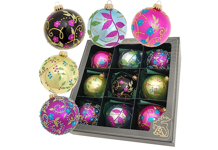 Krebs Glas Lauscha Weihnachtsbaumkugel 9er Set - Enchanted Forest - ca. 8cm günstig online kaufen