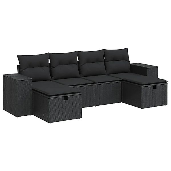 vidaXL 6-Tlg Garten-Sofagarnitur mit Kissen Schwarz Poly Rattan 3325721 günstig online kaufen