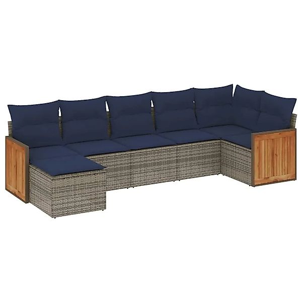vidaXL 7-Tlg Gartensofa-Set mit Kissen Grau Polyrattan 3227874 günstig online kaufen