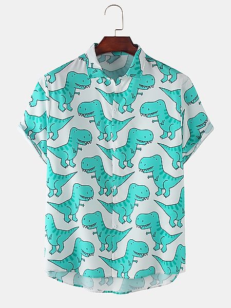 Herren Allover Cartoon Dinosaurier Print Lose dünne Kurzarmhemden günstig online kaufen