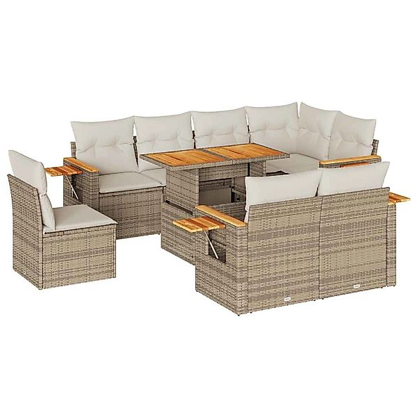 vidaXL 9-Tlg Garten-Sofagarnitur mit Kissen Beige Poly Rattan Akazie 332761 günstig online kaufen